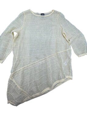 Travelers collection half sleeve shirt sheer  ivory tunic blouse asymmetric READ